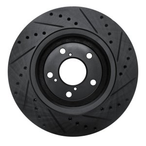 Acura MDX Brake Rotor (1) - Front Left - R1 Concepts - Drilled & Slotted - Black - `15-`25